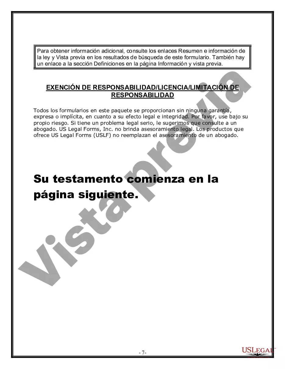 Preview Formulario de última voluntad y testamento legal para una persona casada con hijos adultos de un matrimonio anterior