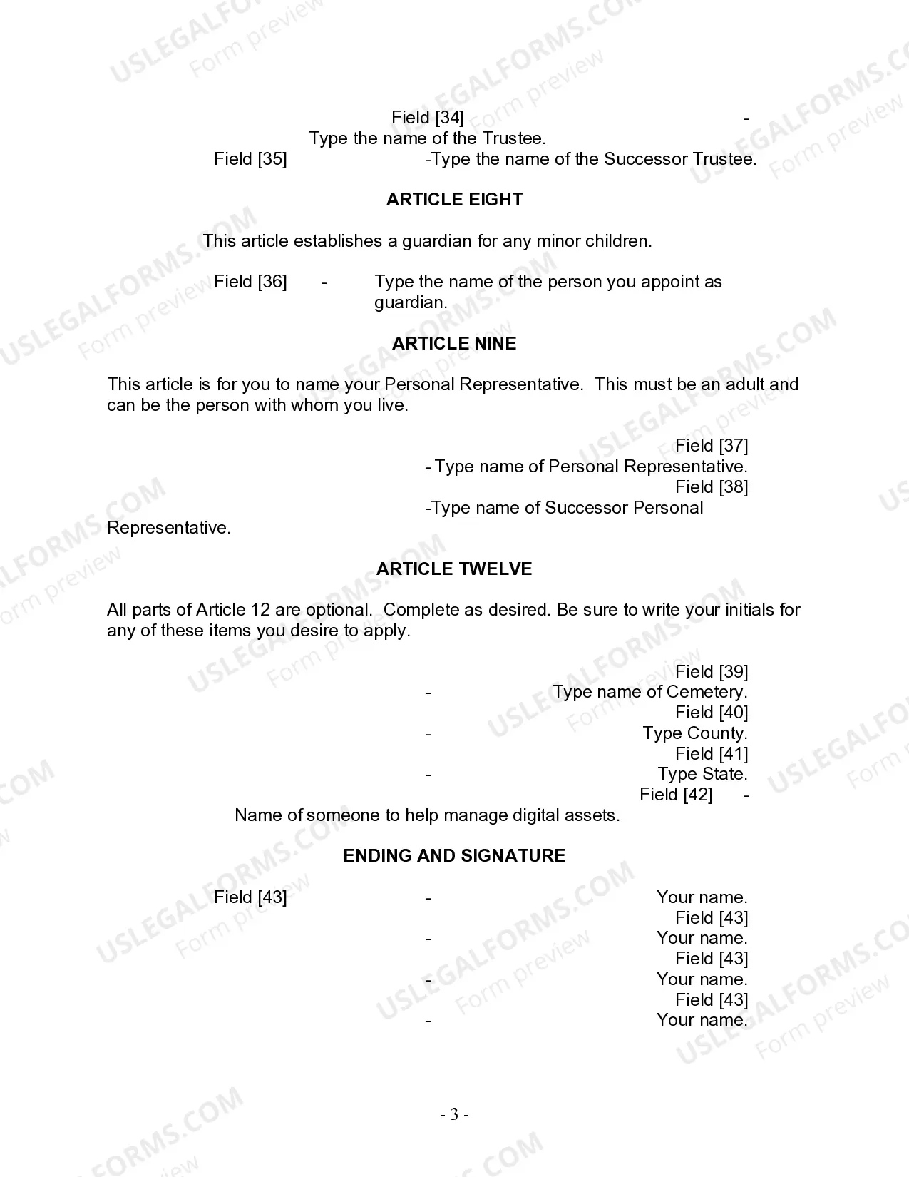 Preview Last Will and Testament for Divorced person not Remarried with Minor Children