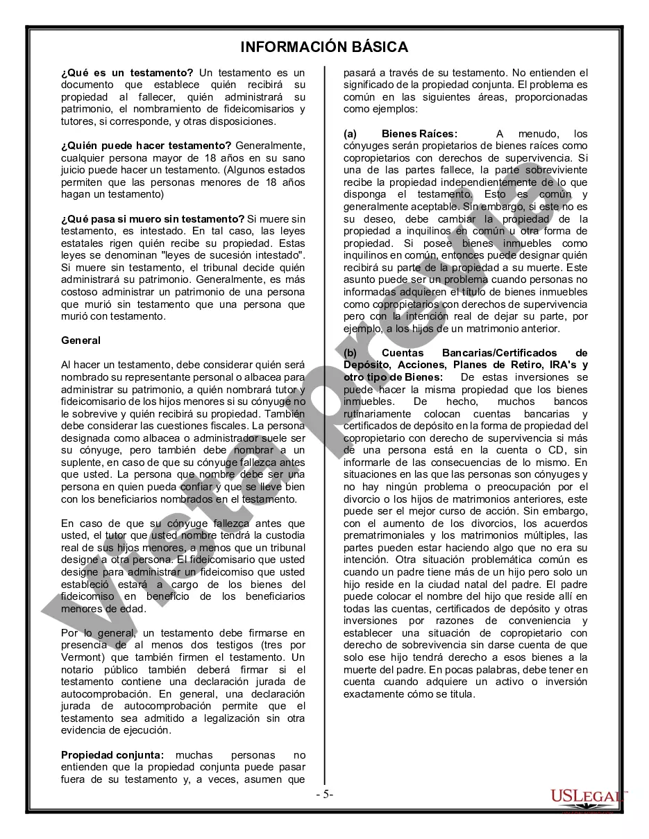 Preview Paquete de Voluntades Mutuas con Últimas Voluntades y Testamentos para Pareja Casada con Hijos Adultos