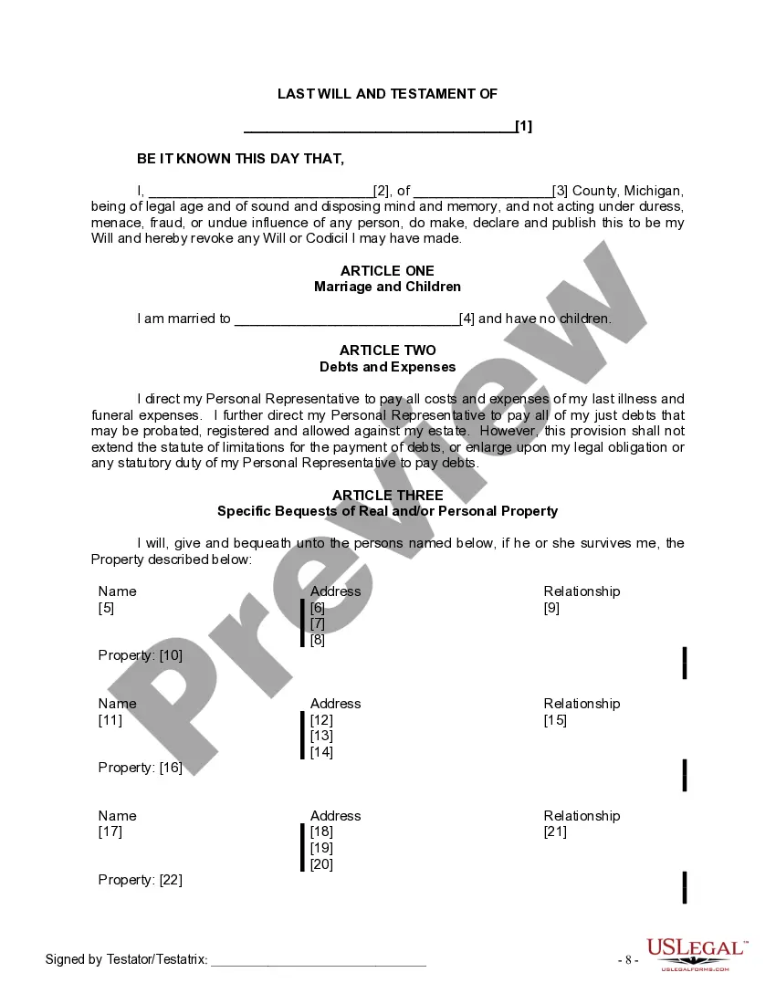 Preview Mutual Wills package with Last Wills and Testaments for Married Couple with No Children