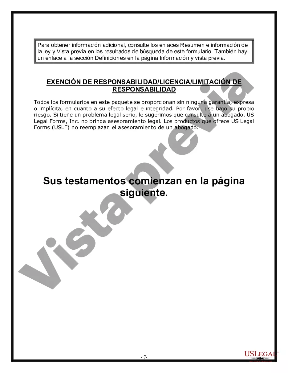 Preview Paquete de Voluntades Mutuas con Últimas Voluntades y Testamentos para Pareja Casada con Hijos Menores