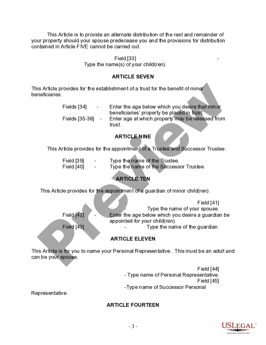 Preview Mutual Wills Package with Last Wills and Testaments for Married Couple with Minor Children