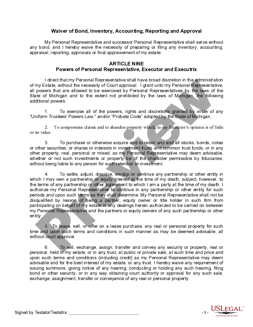 Preview Last Will and Testament for a Married Person with No Children