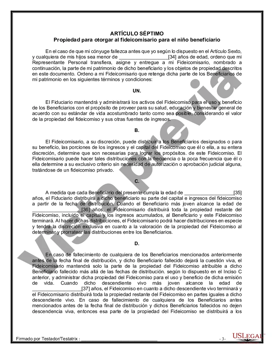 Preview Formulario de última voluntad y testamento legal para persona casada con hijos menores