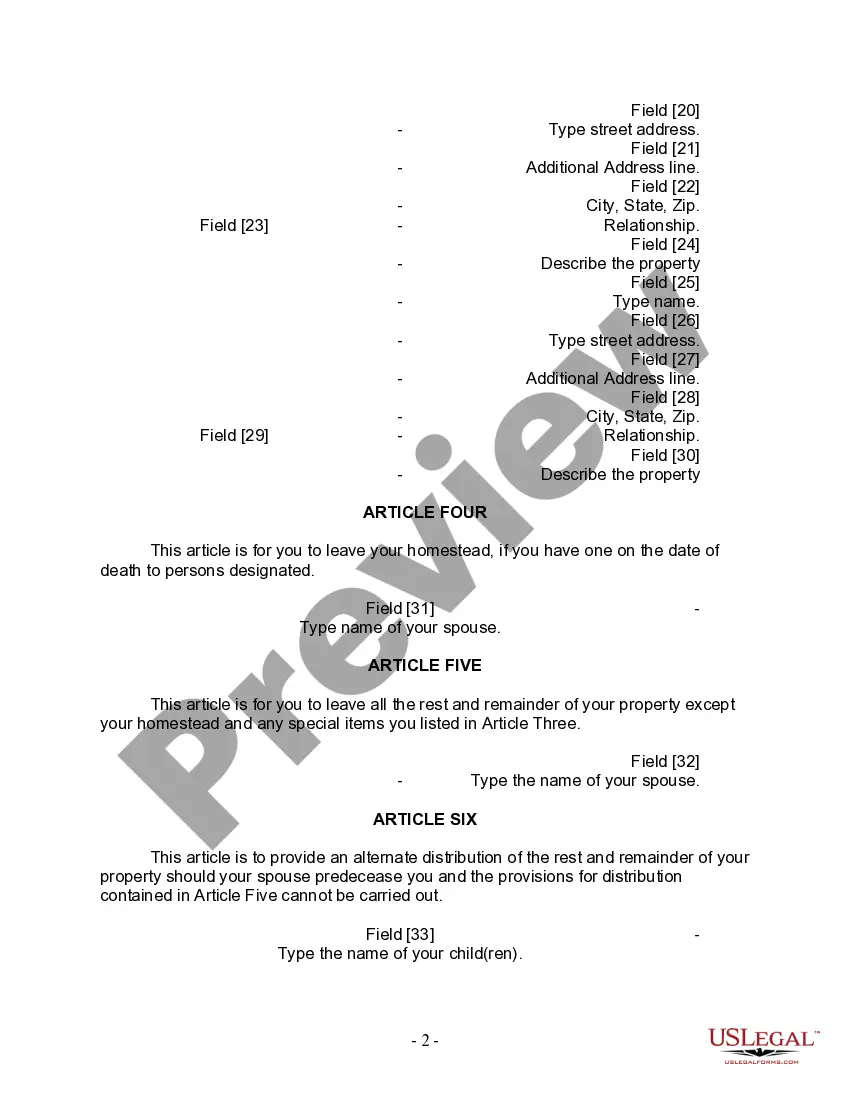 Preview Last Will and Testament for Married person with Minor Children