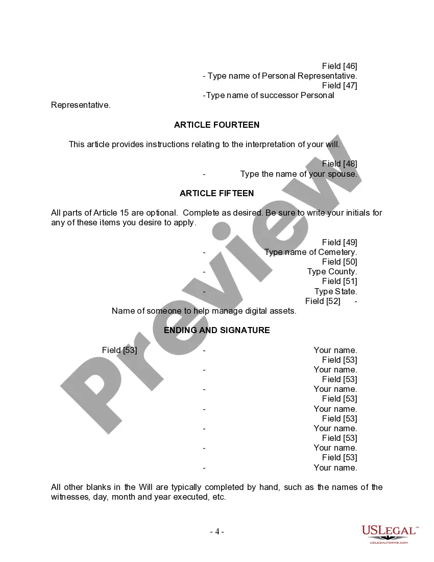 Preview Last Will and Testament for Married Person with Adult and Minor Children from Prior Marriage