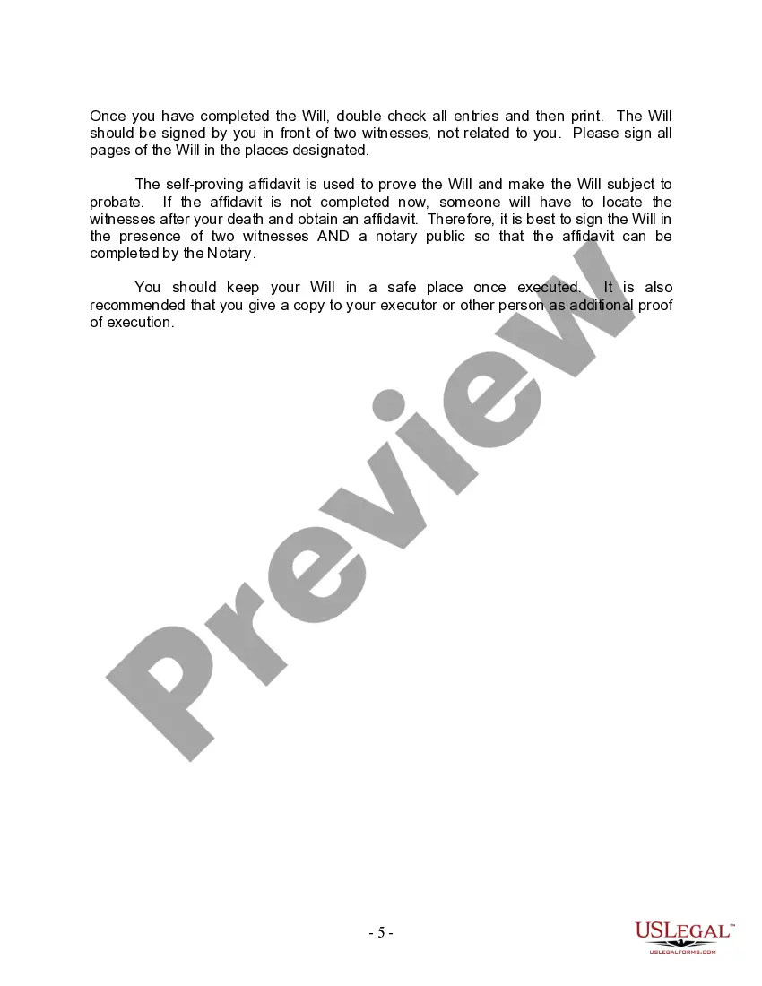 Preview Last Will and Testament for Married Person with Adult and Minor Children from Prior Marriage