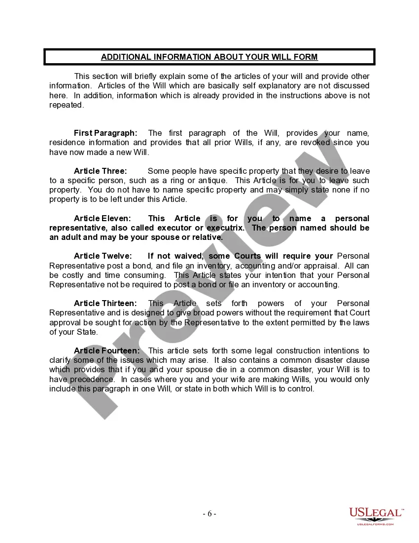 Preview Last Will and Testament for Married Person with Adult and Minor Children from Prior Marriage