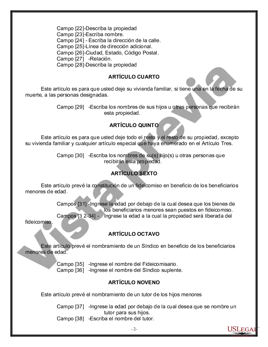 Preview Formulario Legal de Última Voluntad y Testamento para Viuda o Viudo con Hijos Menores