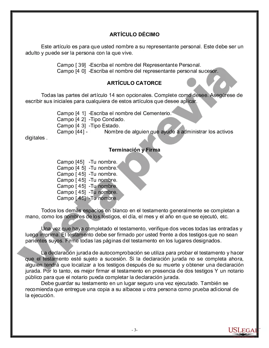 Preview Formulario Legal de Última Voluntad y Testamento para Viuda o Viudo con Hijos Menores