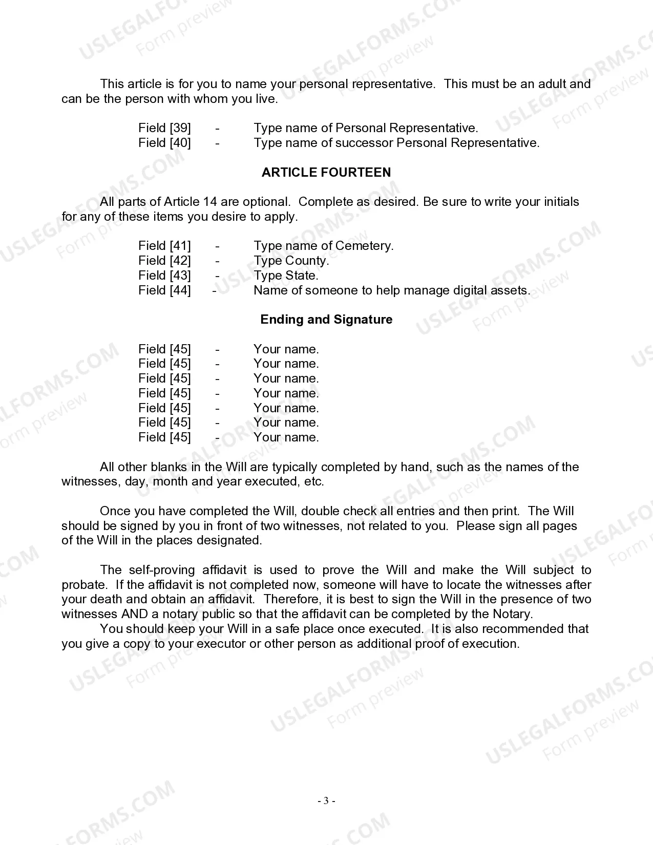 Preview Last Will and Testament for Widow or Widower with Minor Children
