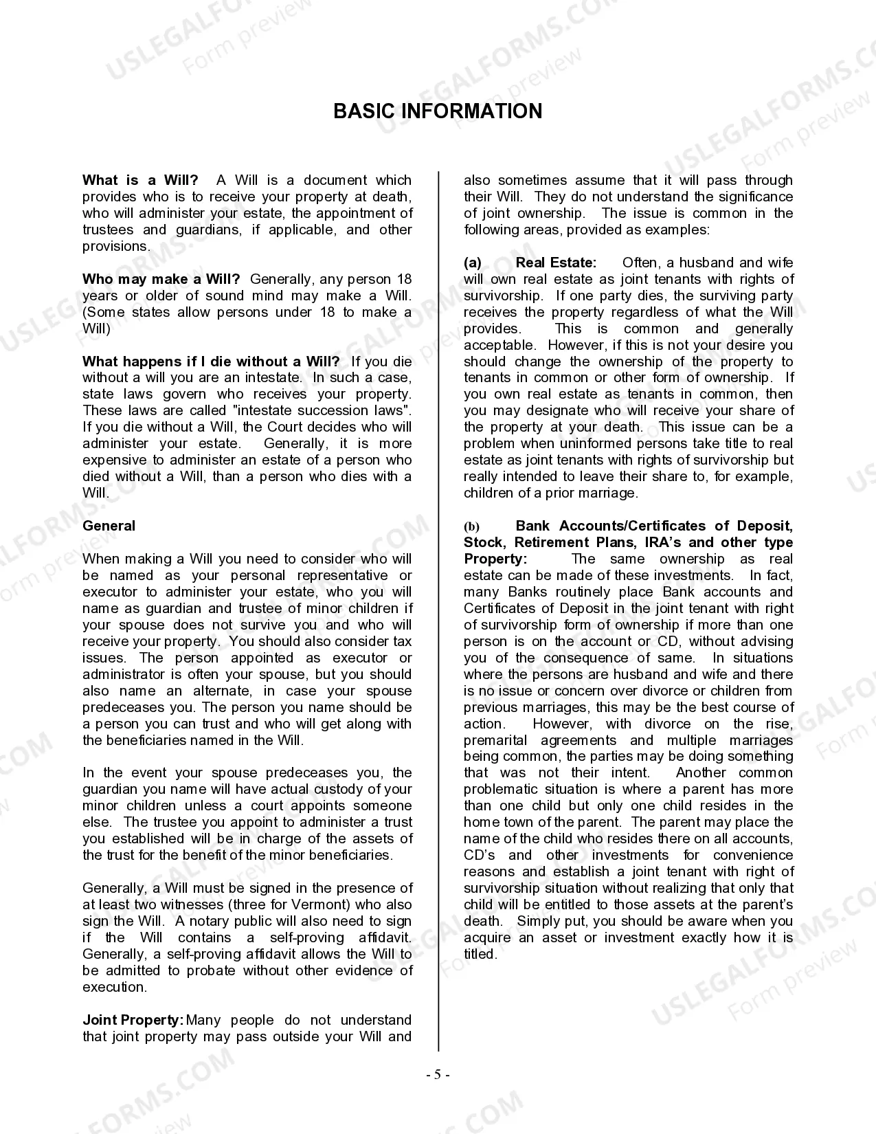 Preview Last Will and Testament for Widow or Widower with Minor Children