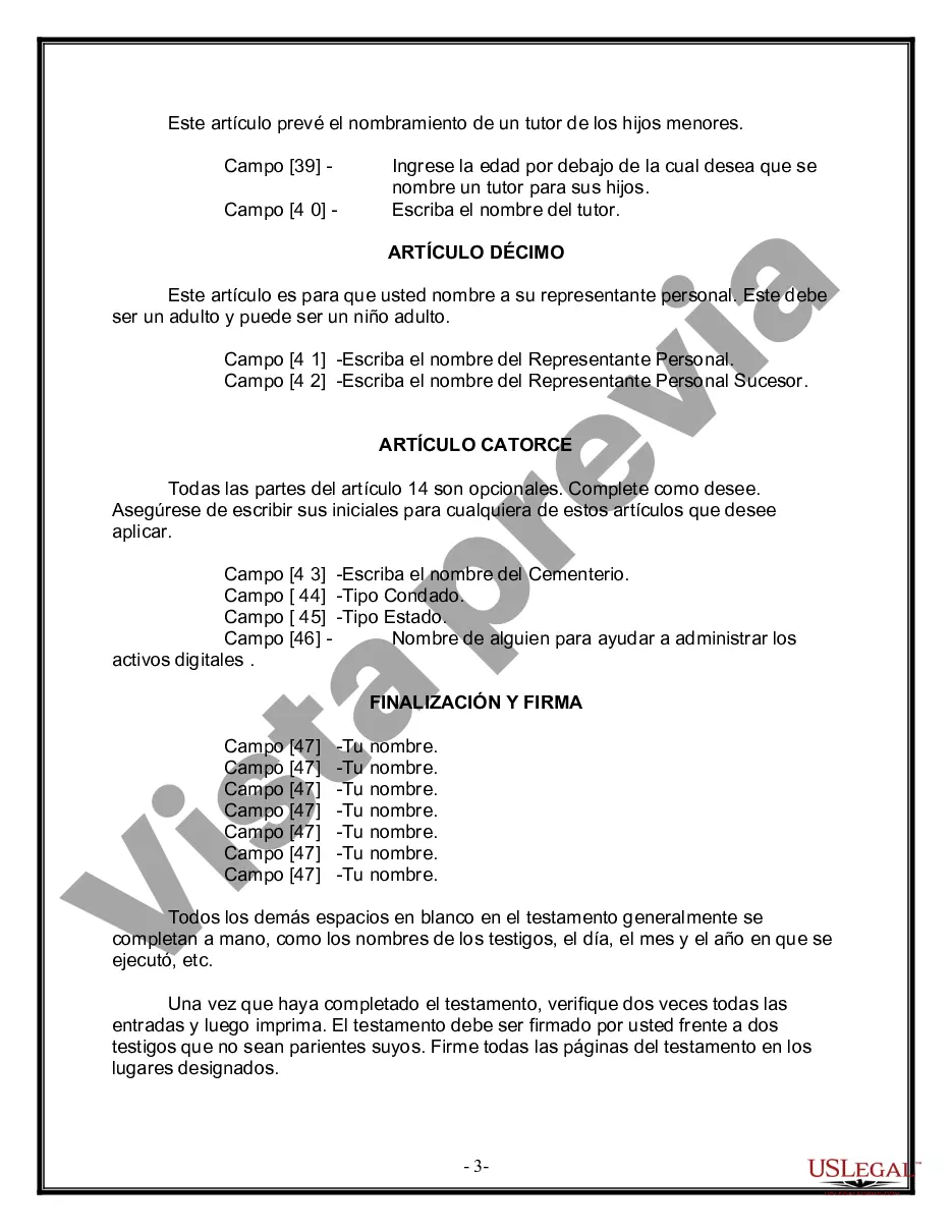 Preview Formulario Legal de Última Voluntad y Testamento para una Viuda o Viudo con Hijos Adultos y Menores