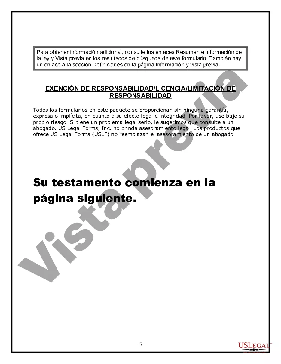 Preview Formulario Legal de Última Voluntad y Testamento para una Viuda o Viudo con Hijos Adultos y Menores