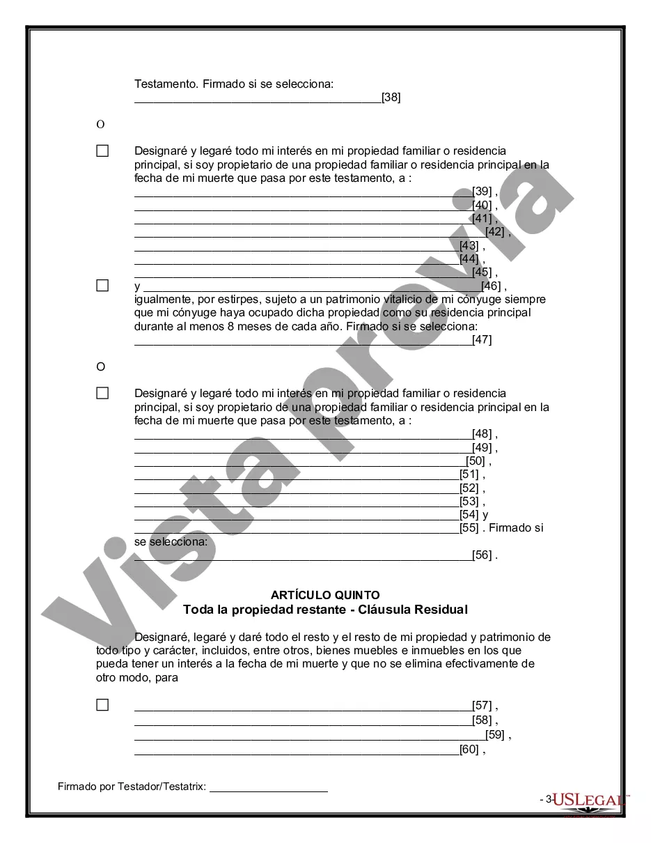 Preview Formulario Legal de Última Voluntad y Testamento para Persona Divorciada y Recasada con Hijos Míos, Tuyos y Nuestros
