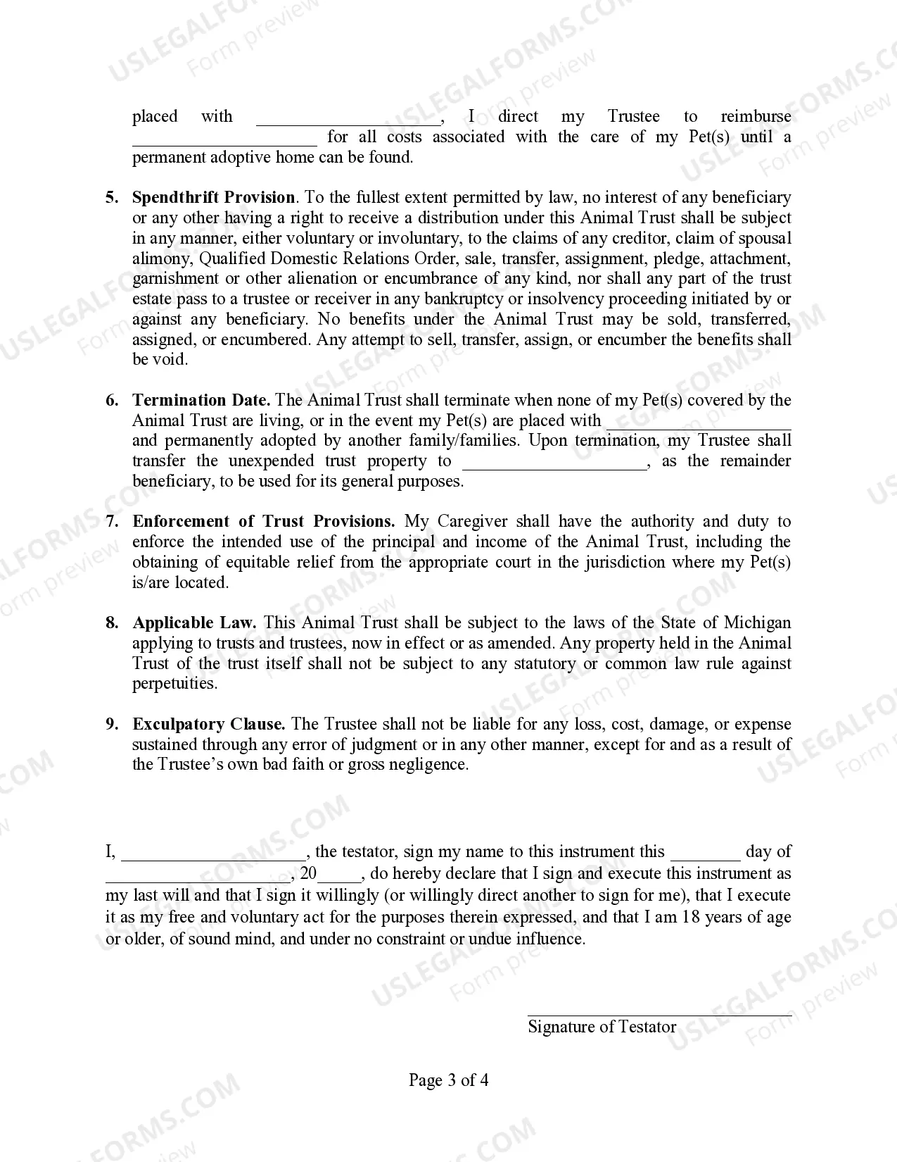 Preview Codicil to Will Form for Amending Your Will - Testamentary Pet Trust