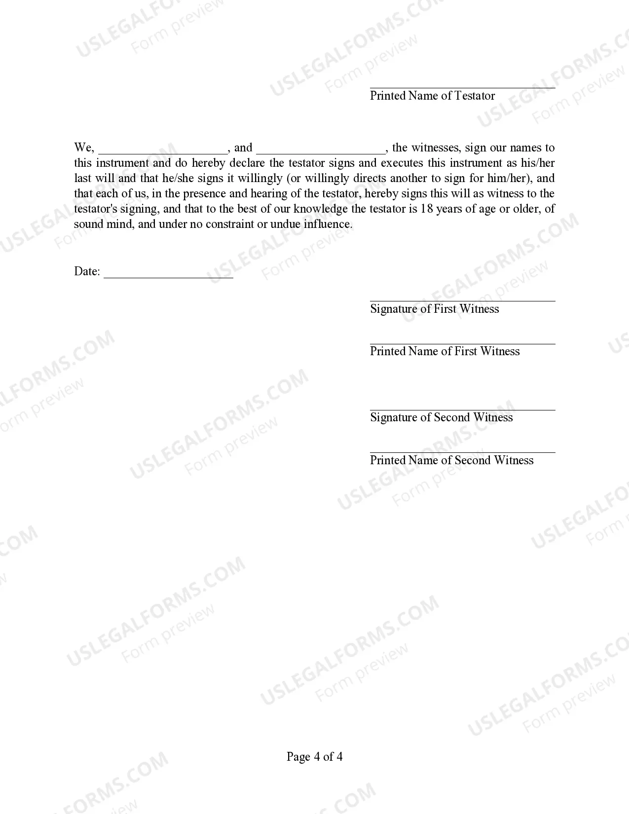 Preview Codicil to Will Form for Amending Your Will - Testamentary Pet Trust