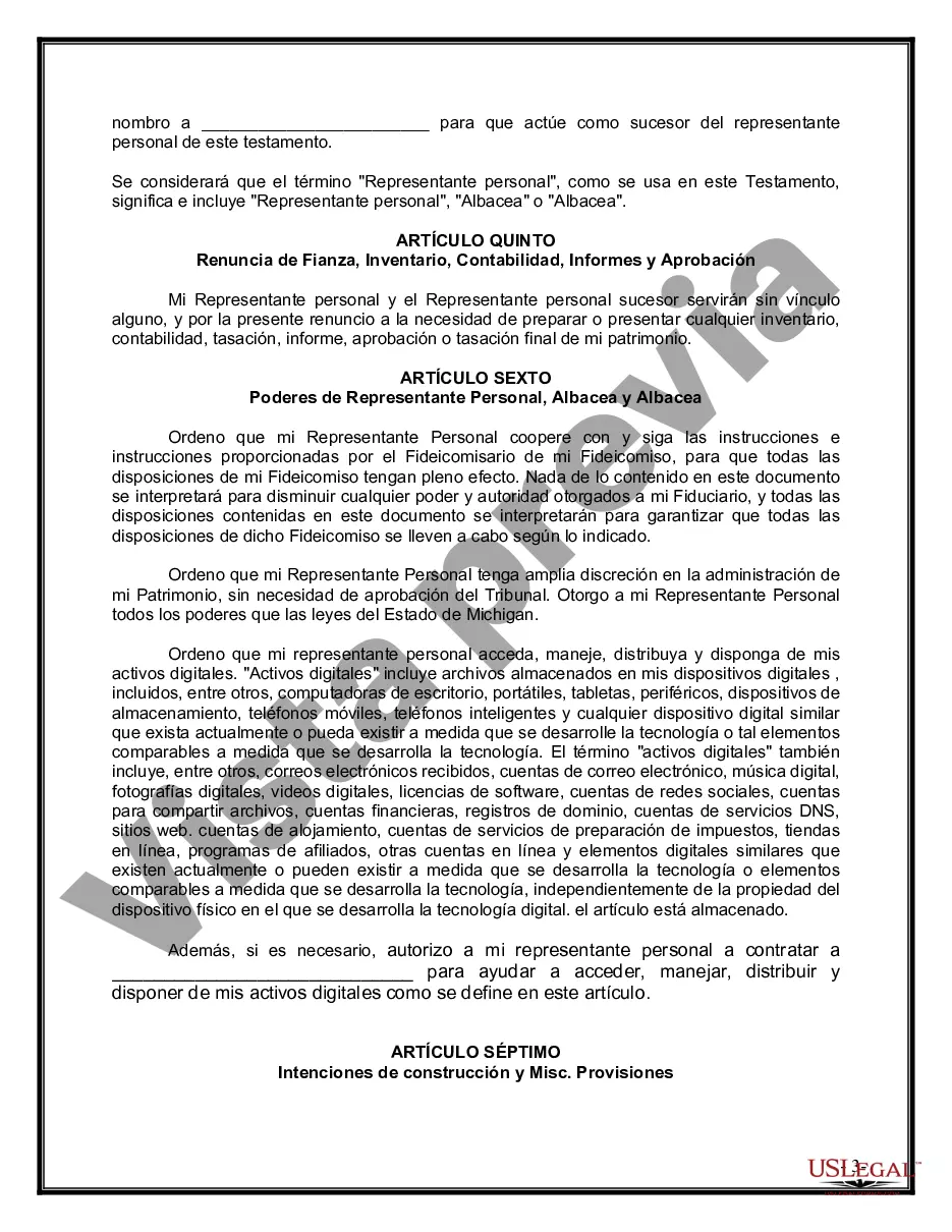 Preview Último testamento legal y formulario de testamento con todos los bienes en fideicomiso llamado testamento invertido