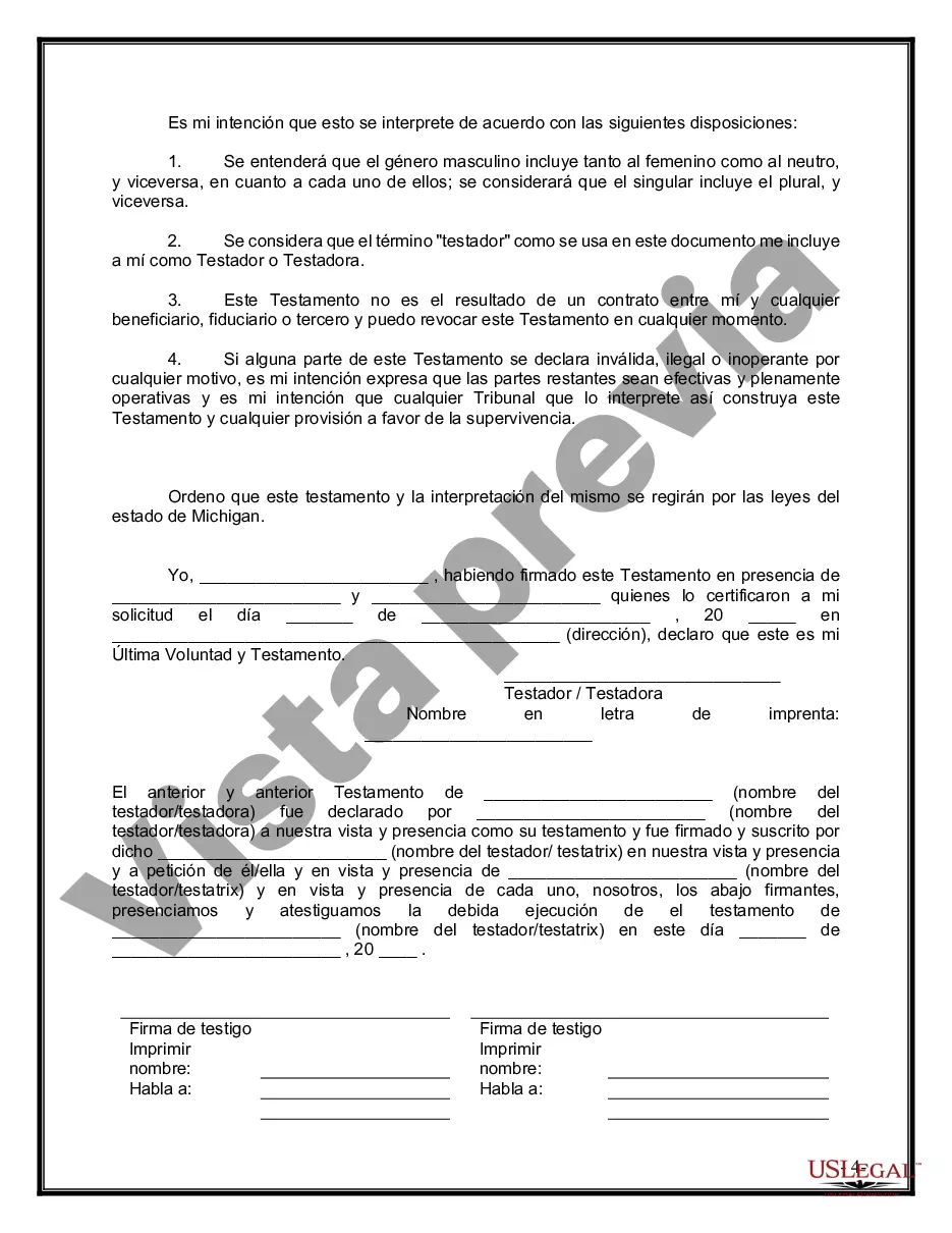 Preview Último testamento legal y formulario de testamento con todos los bienes en fideicomiso llamado testamento invertido