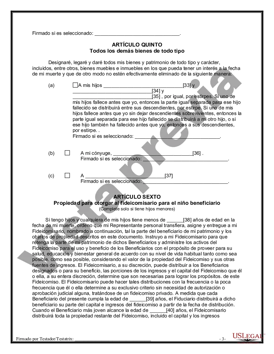 Preview Última voluntad y testamento para otras personas