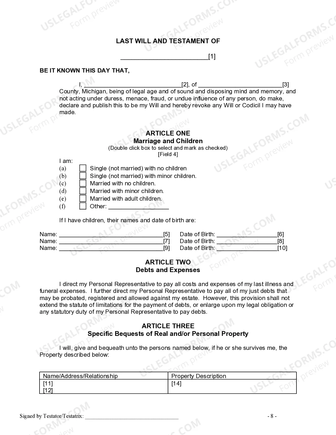Preview Last Will and Testament for other Persons