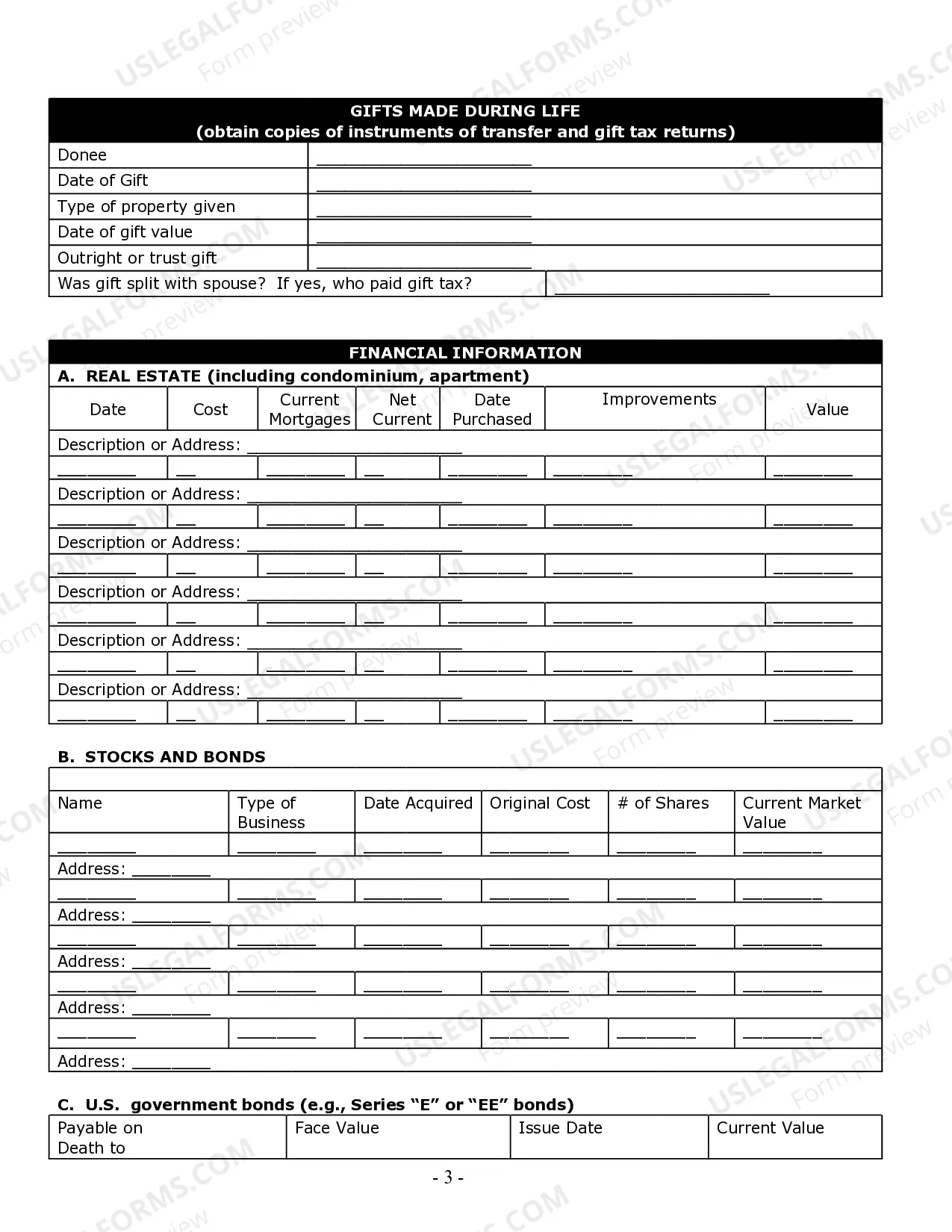 Preview Estate Planning Questionnaire and Worksheets