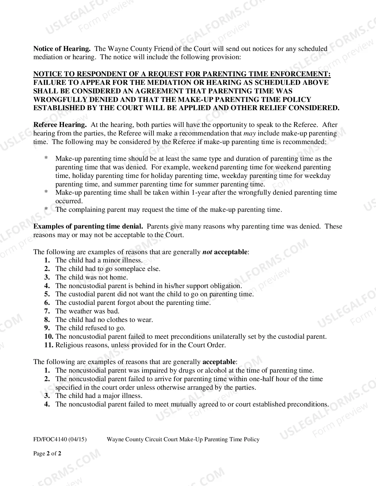 Preview Wayne County Make-Up Parenting Time Policy
