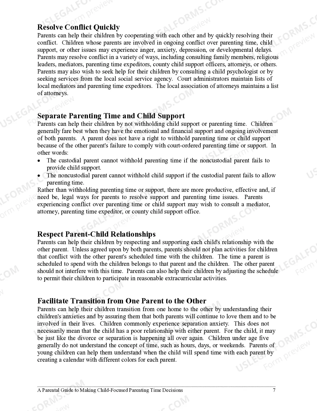 Preview Appendix B - A Parental Guide to Making Child Focused Parenting Time Decisions