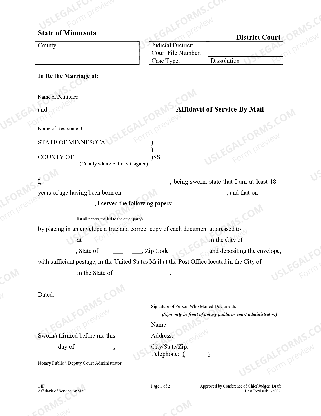 Minnesota Affidavit of Service by Mail US Legal Forms