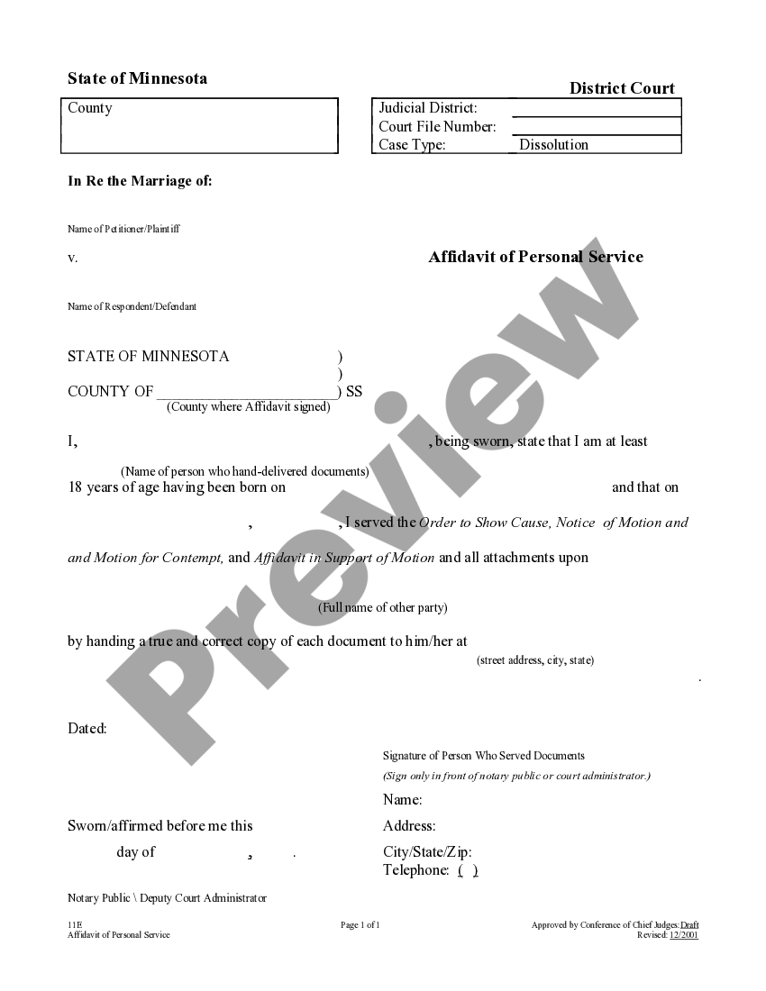 Minnesota Affidavit Of Personal Service Us Legal Forms 8101