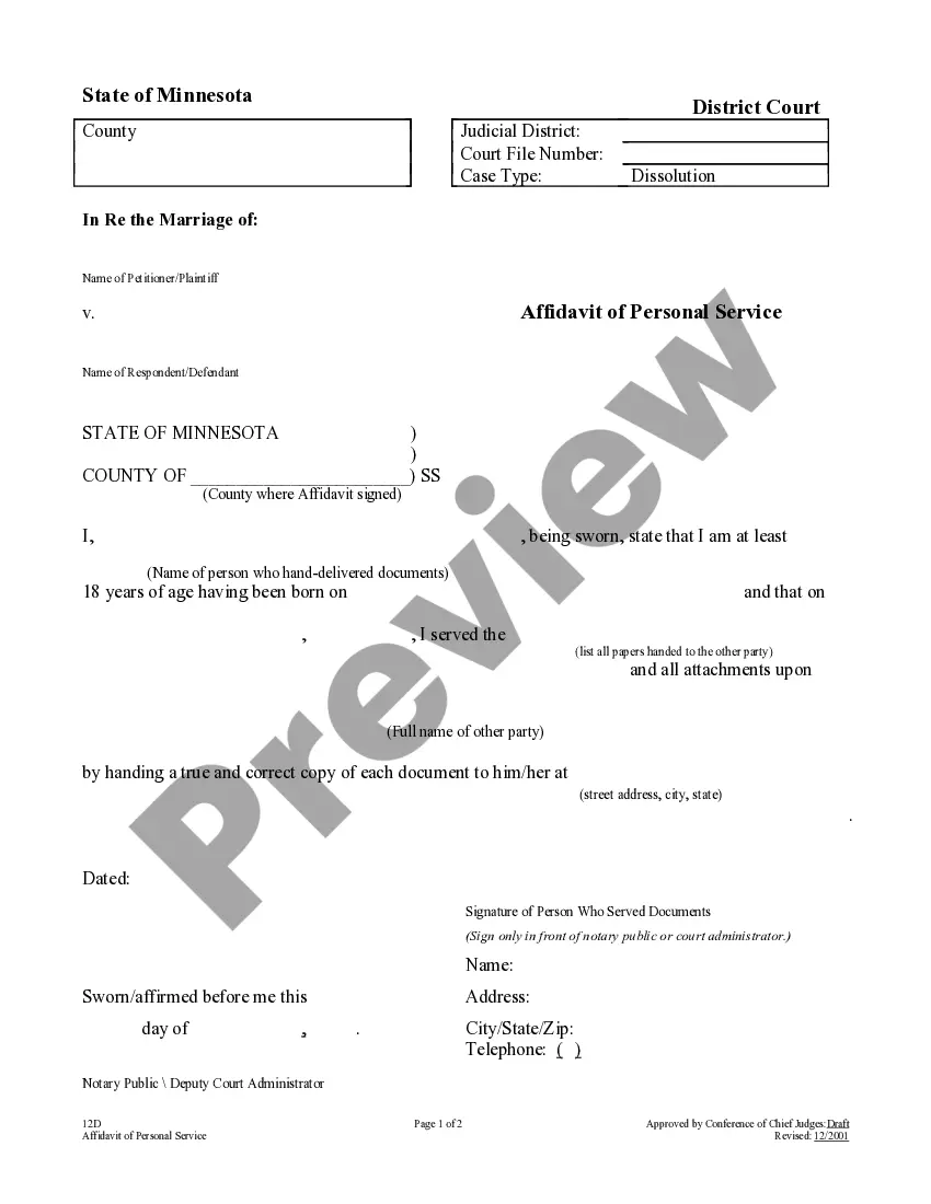 Minnesota Affidavits Of Service Us Legal Forms 7928