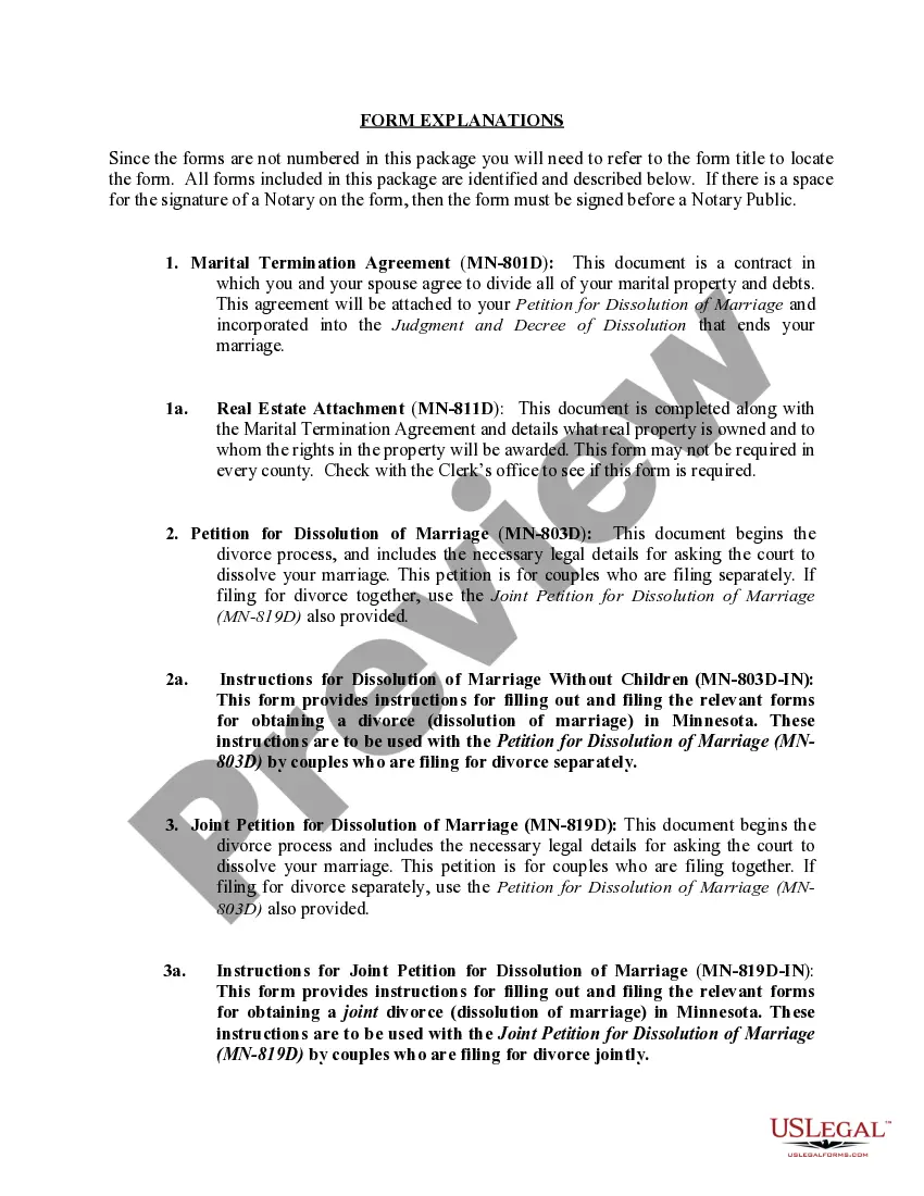 Preview Minnesota No-Fault Uncontested Agreed Divorce Package for Dissolution of Marriage with Adult Children and with or without Property and Debts