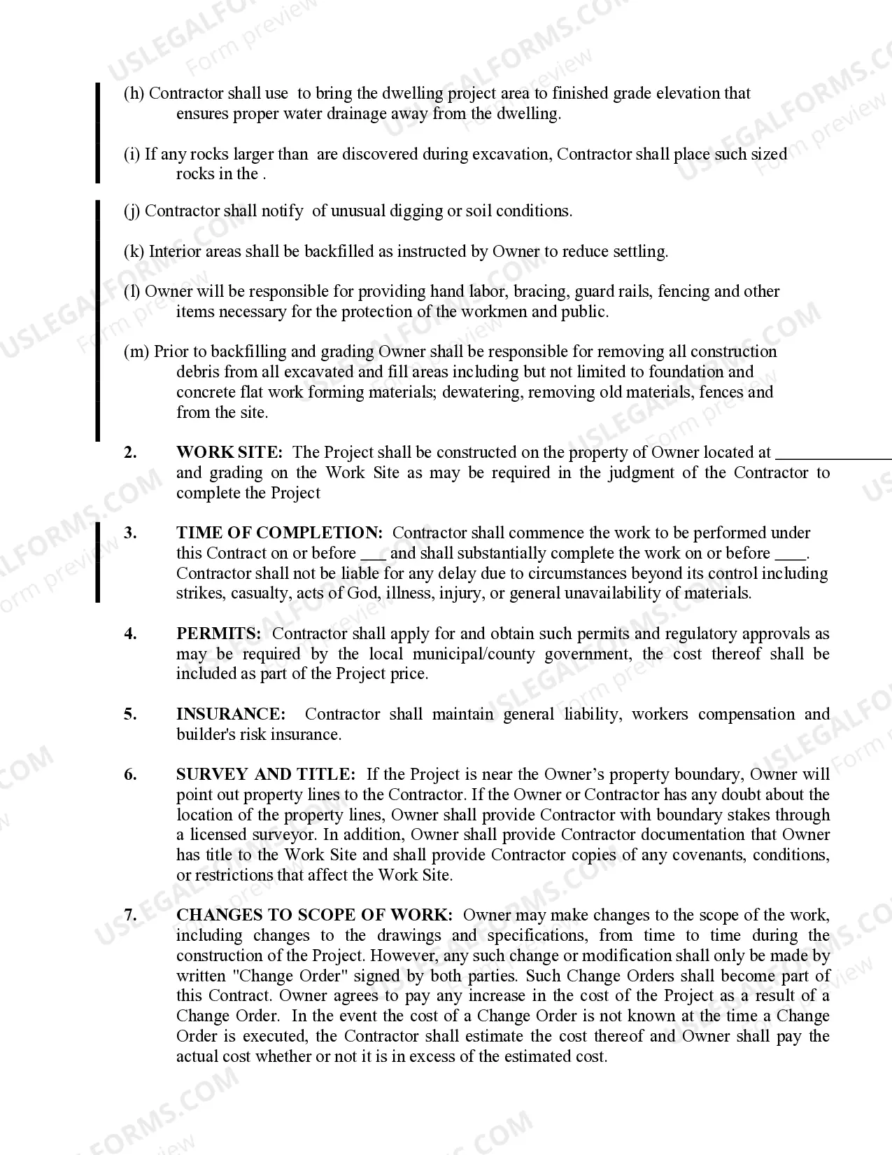 Preview Excavator Contract for Contractor