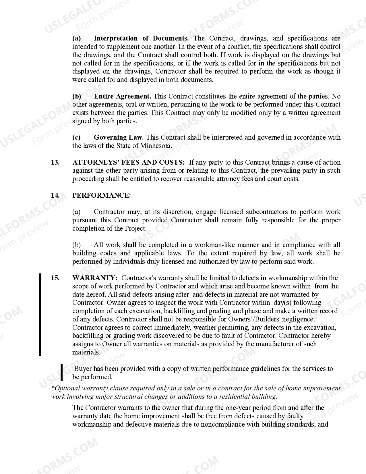 Preview Excavator Contract for Contractor