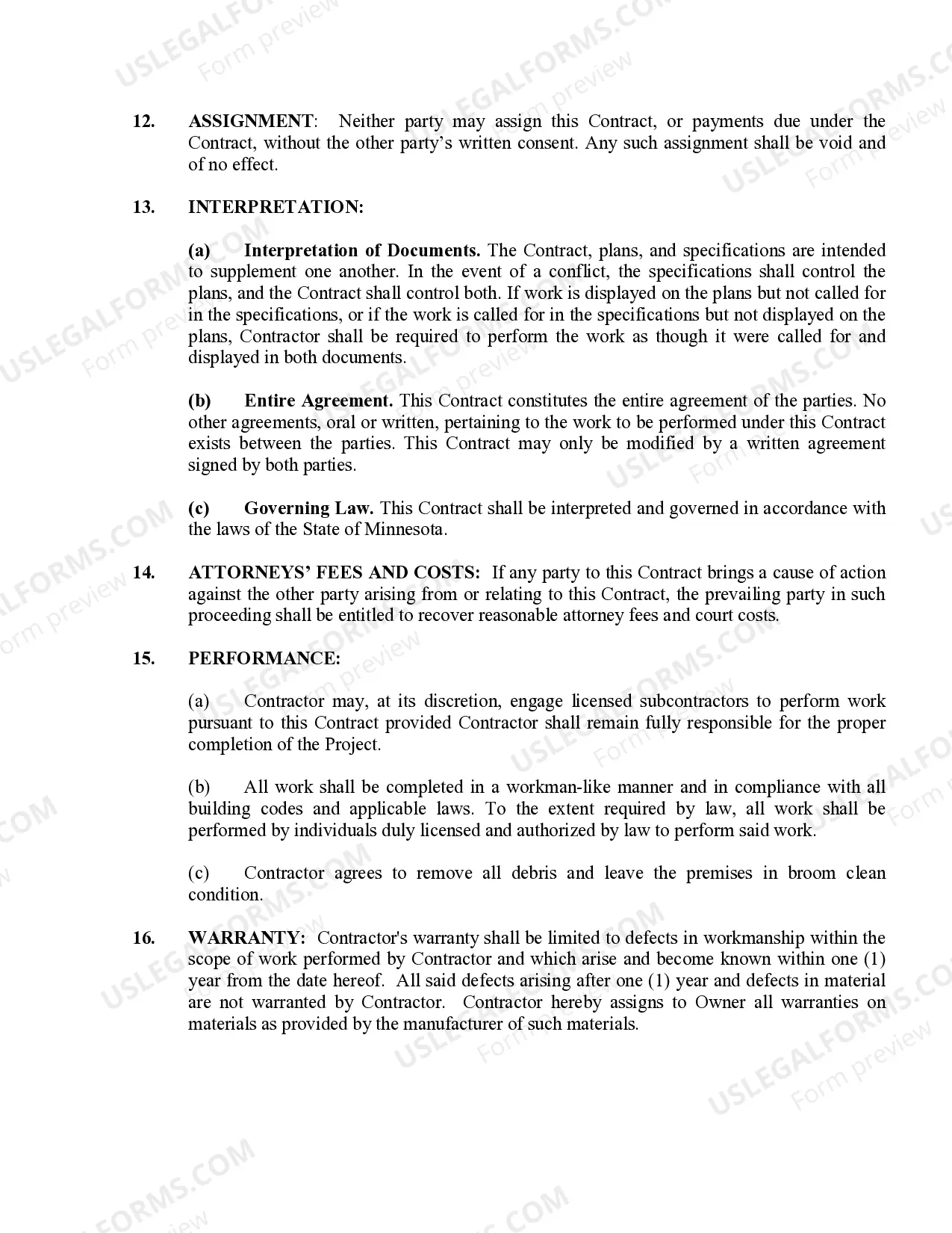 Preview Drainage Contract for Contractor