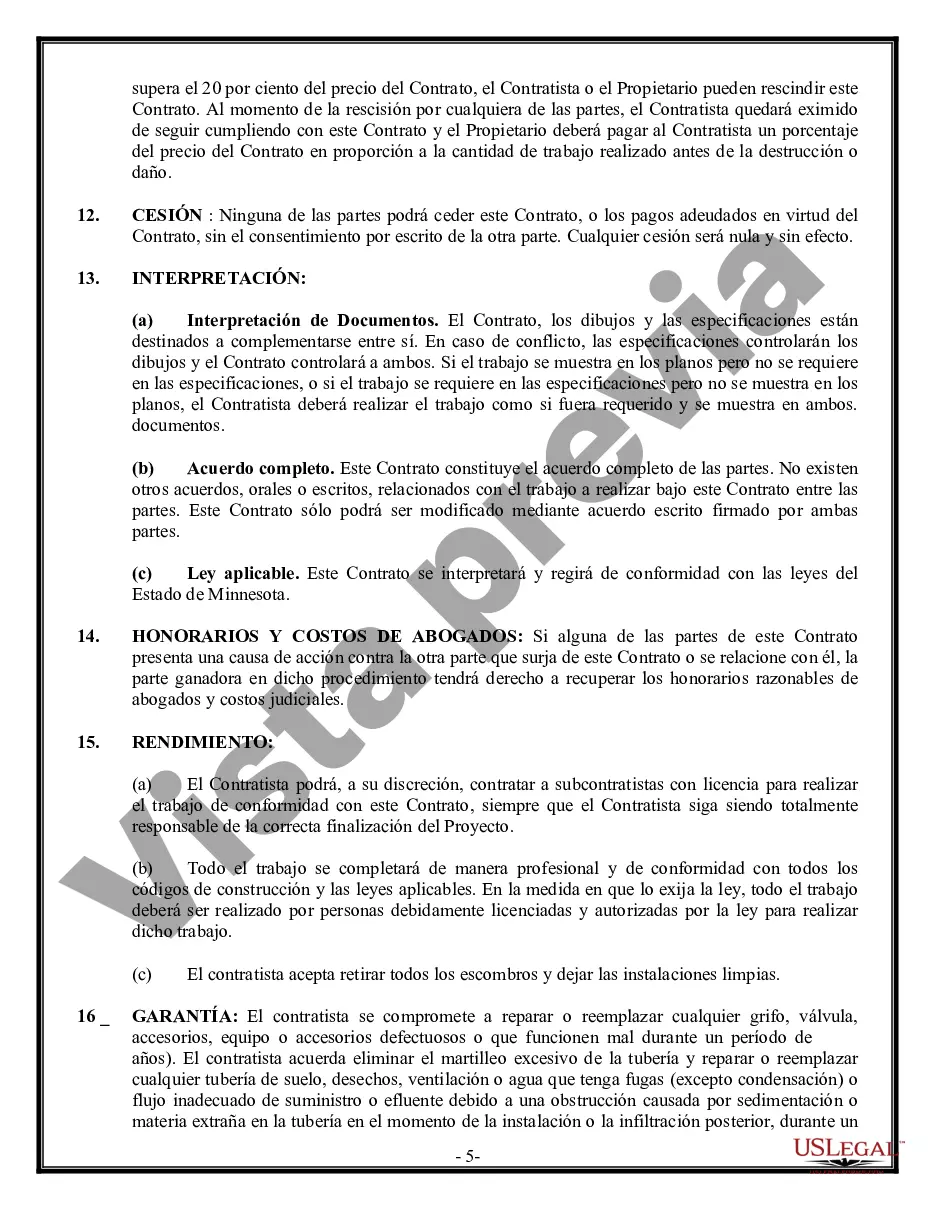 Preview Contrato de plomería para contratista