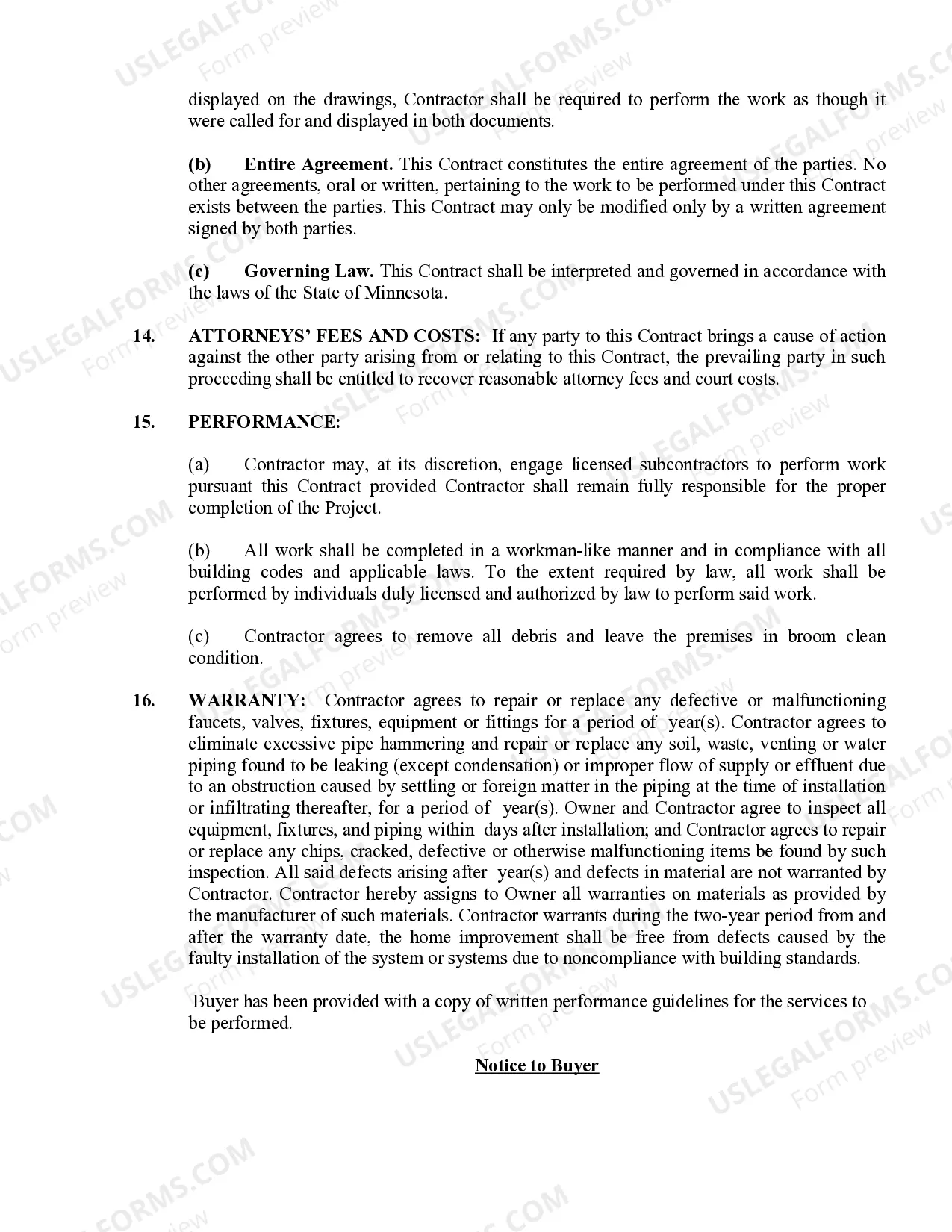 Preview Plumbing Contract for Contractor