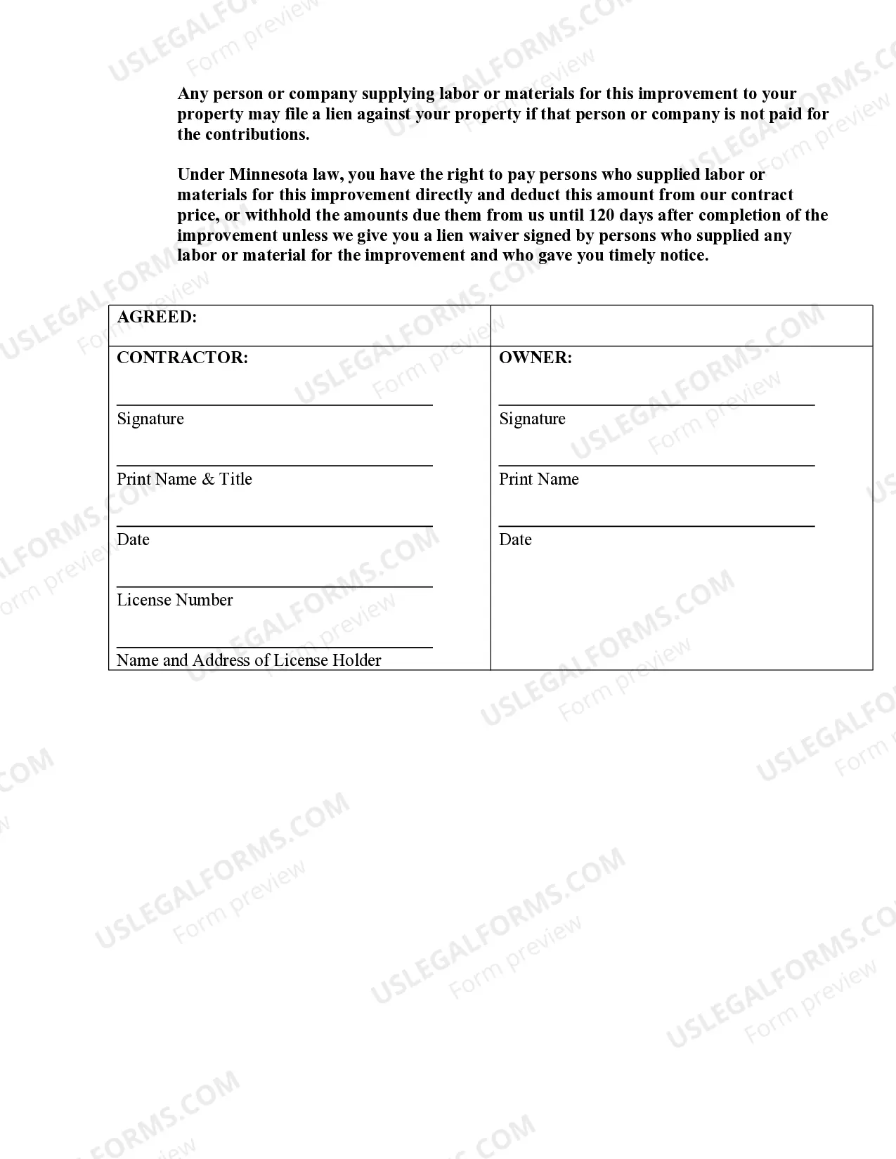 Preview Plumbing Contract for Contractor