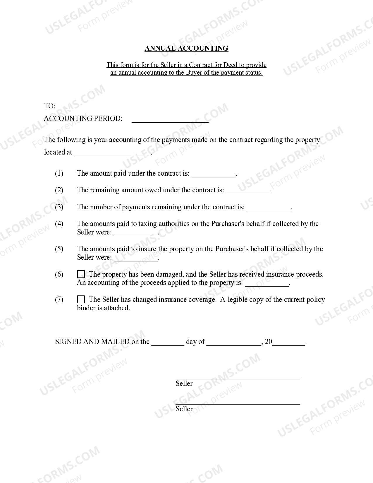 Minnesota Contract for Deed Seller's Annual Accounting Statement US