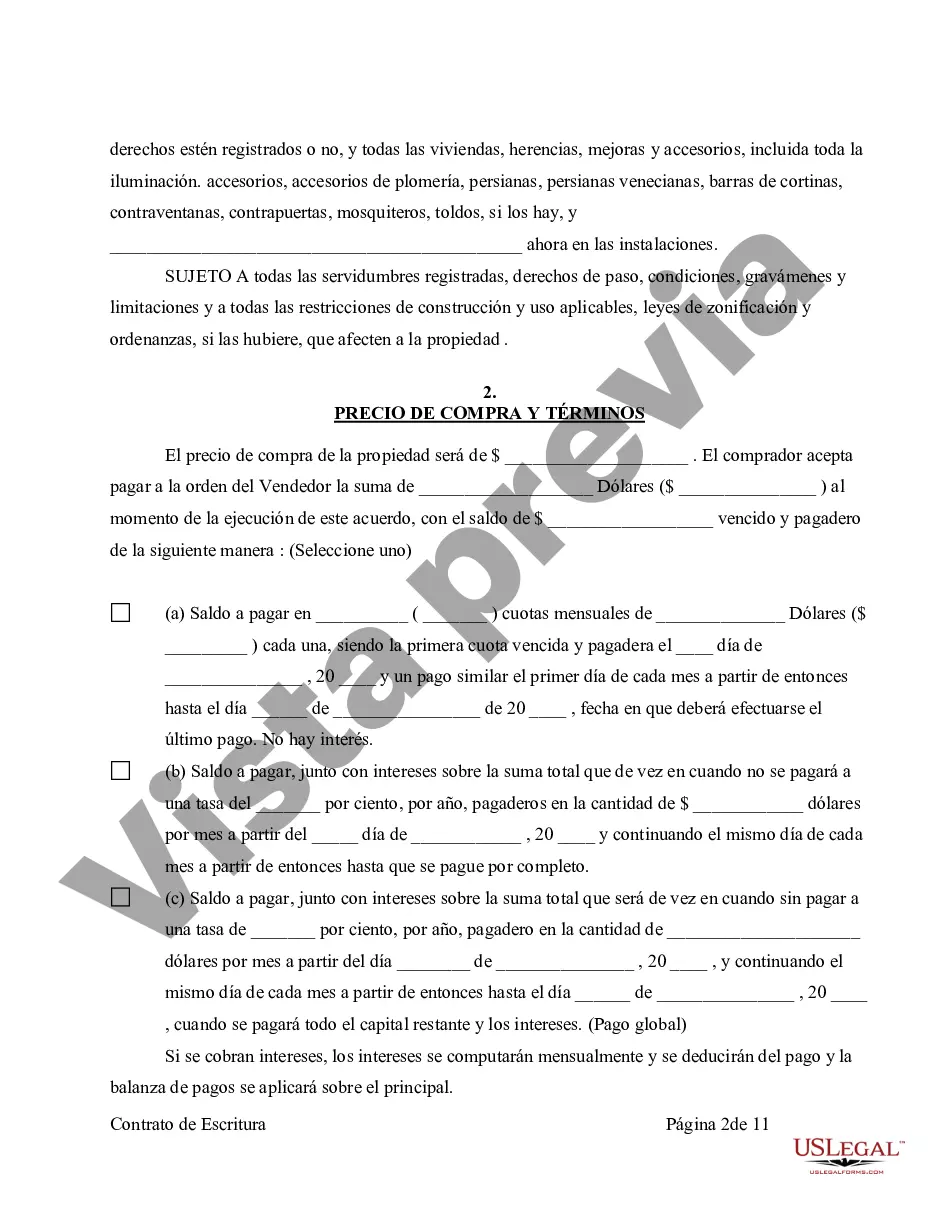Preview Acuerdo o Contrato de Escritura de Venta y Compra de Bienes Raíces a/k/a Terreno o Contrato de Ejecución