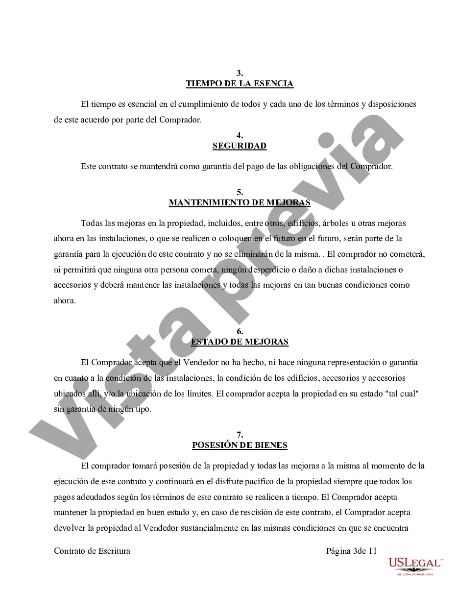 Preview Acuerdo o Contrato de Escritura de Venta y Compra de Bienes Raíces a/k/a Terreno o Contrato de Ejecución