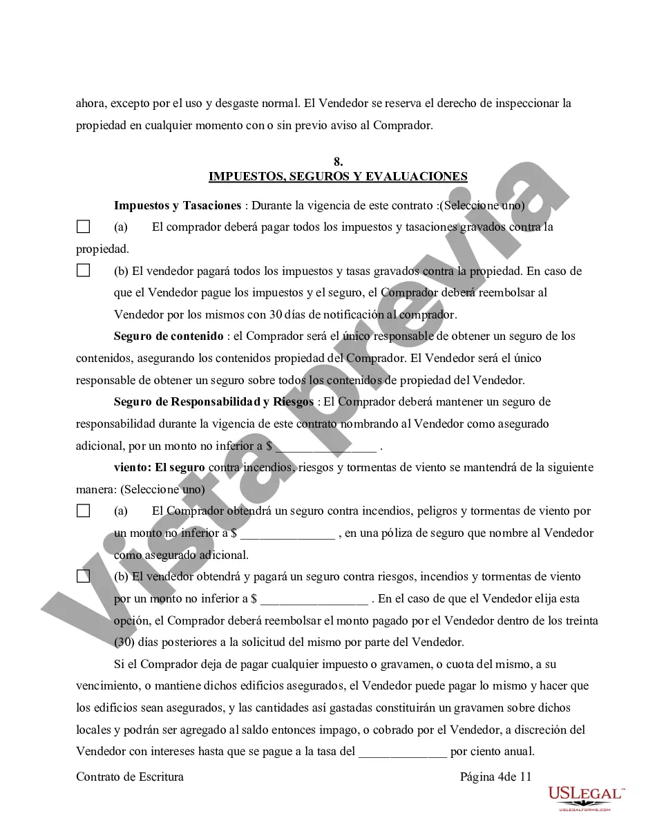 Preview Acuerdo o Contrato de Escritura de Venta y Compra de Bienes Raíces a/k/a Terreno o Contrato de Ejecución