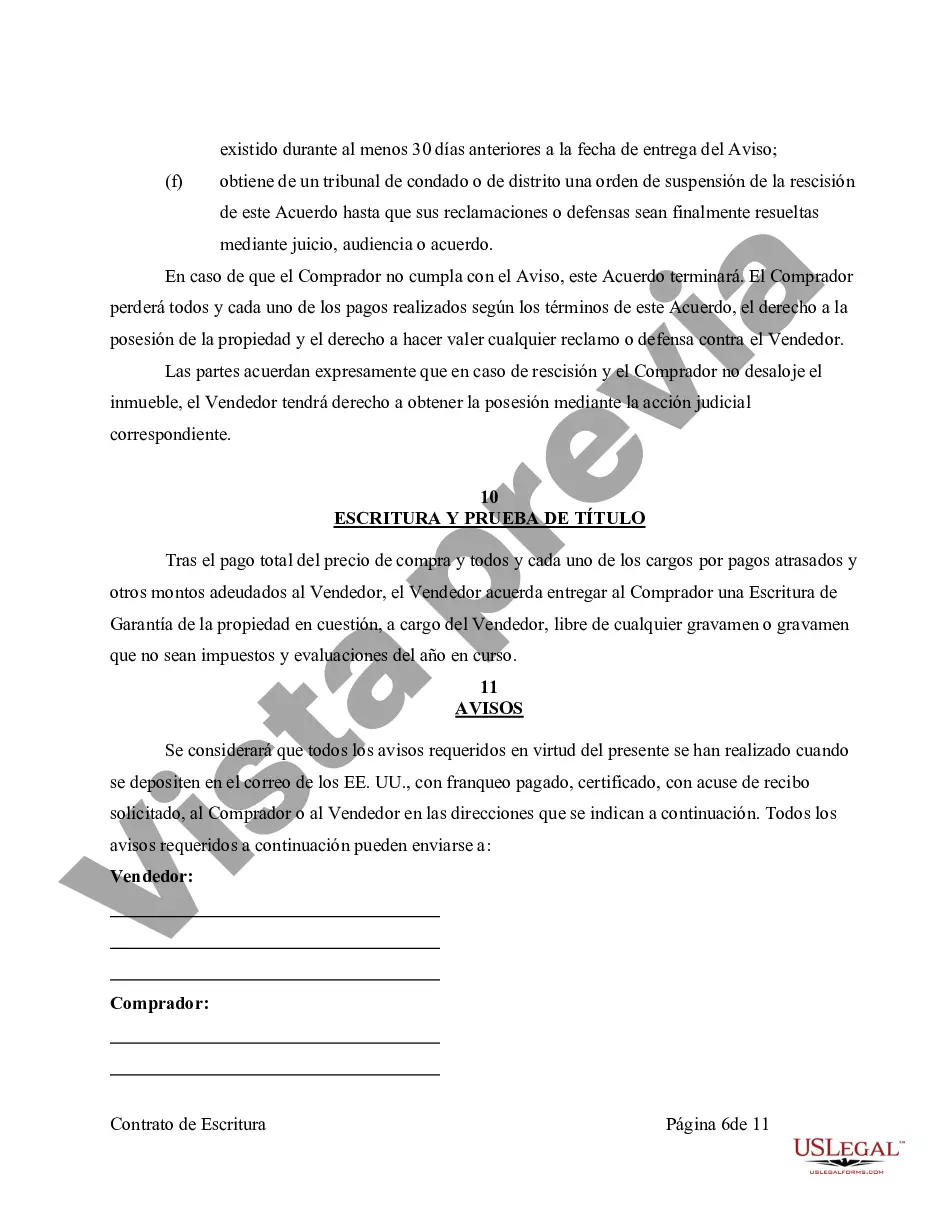 Preview Acuerdo o Contrato de Escritura de Venta y Compra de Bienes Raíces a/k/a Terreno o Contrato de Ejecución