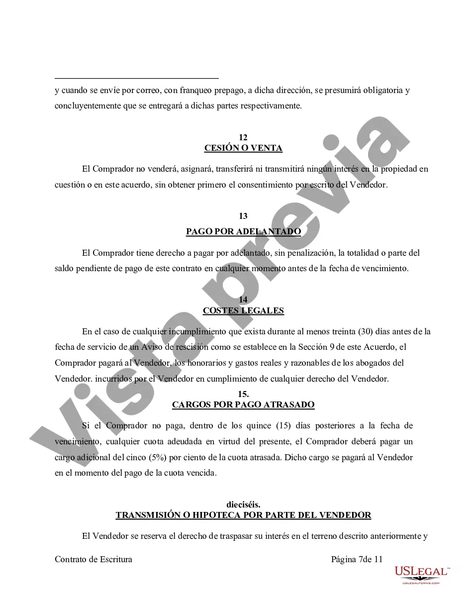 Preview Acuerdo o Contrato de Escritura de Venta y Compra de Bienes Raíces a/k/a Terreno o Contrato de Ejecución