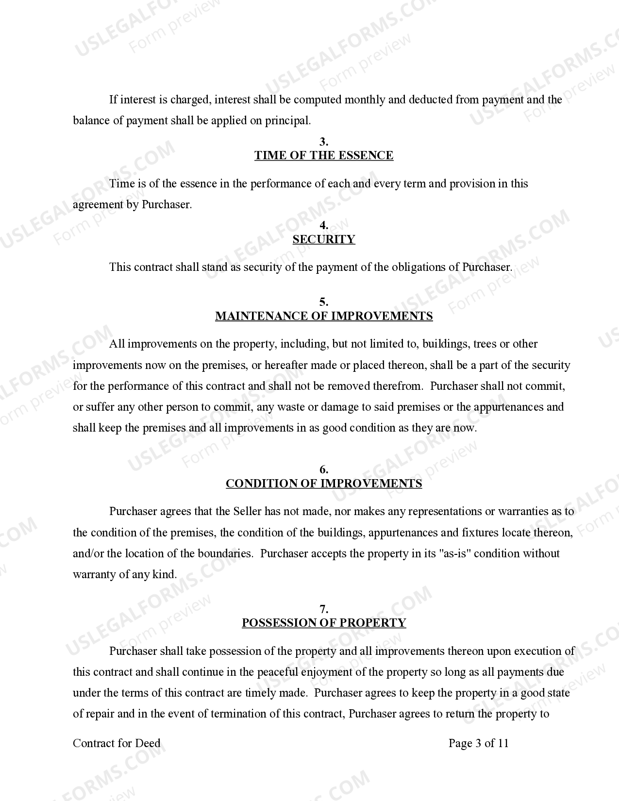 Minnesota Agreement or Contract for Deed for Sale and Purchase of Real