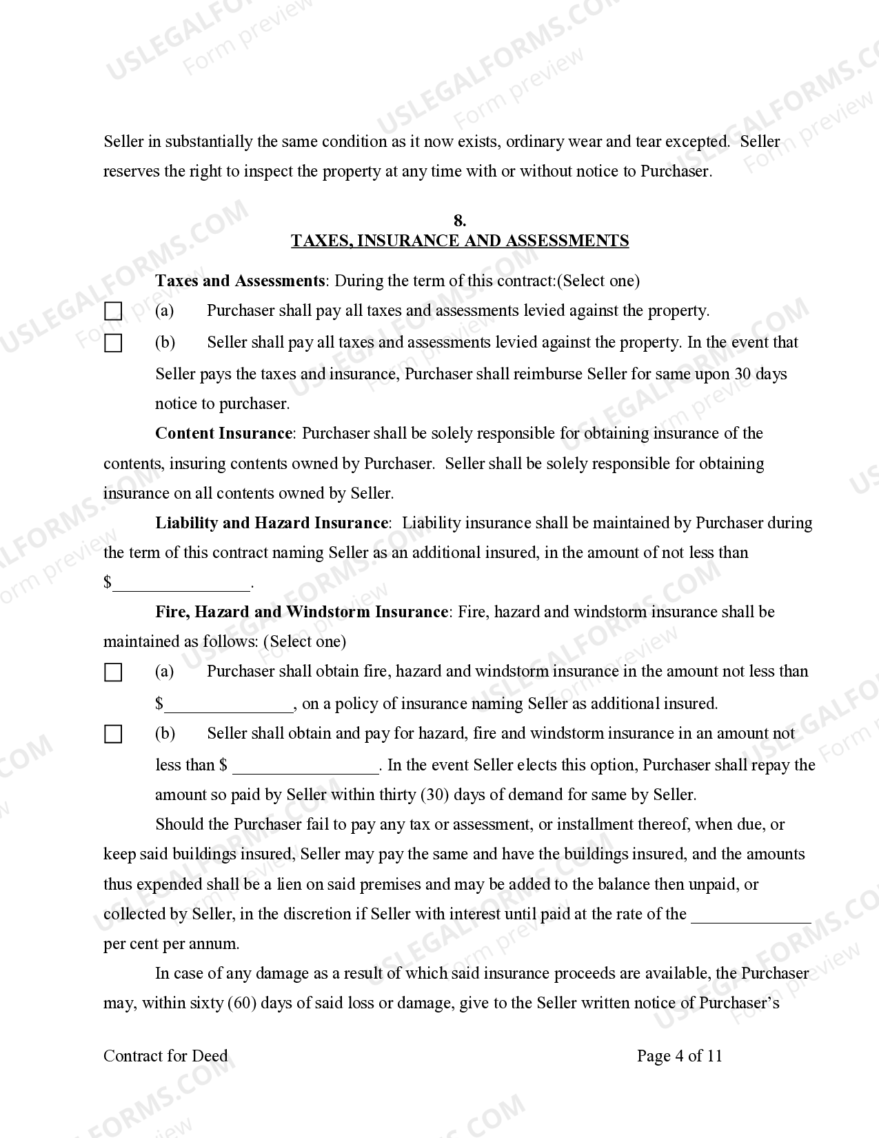 Minnesota Agreement or Contract for Deed for Sale and Purchase of Real