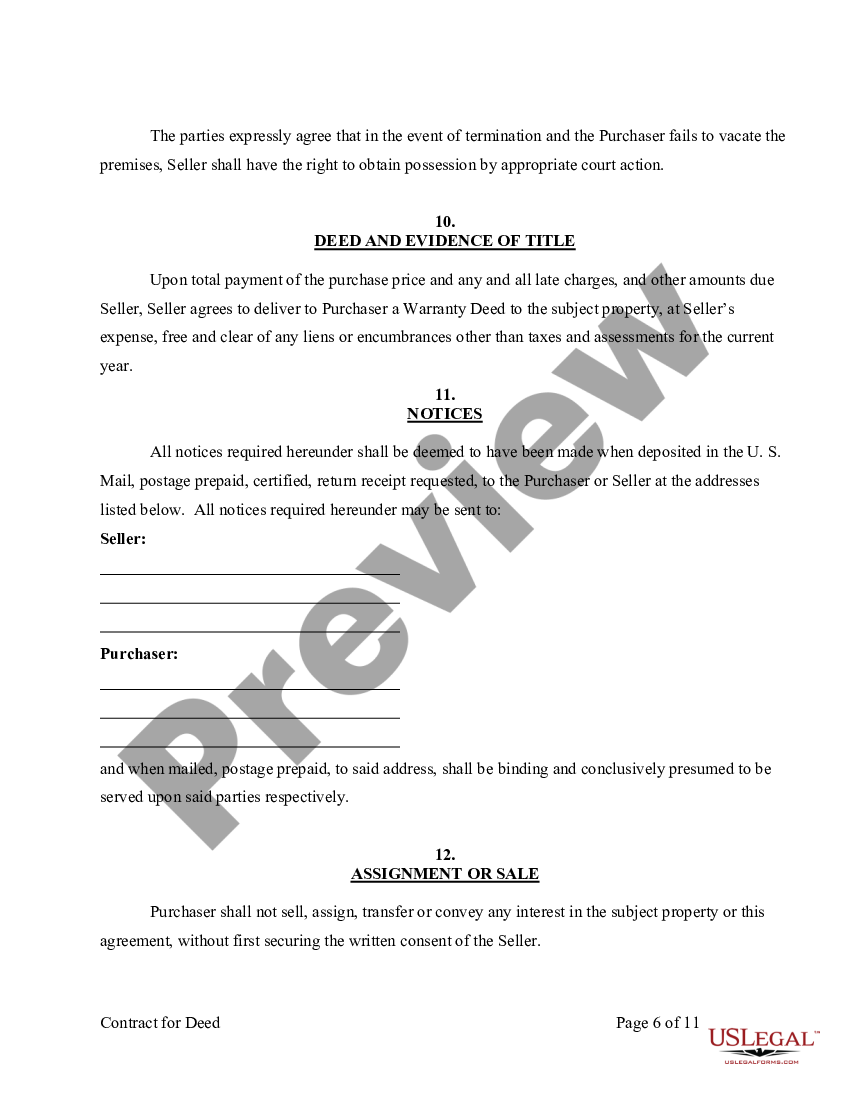 Minnesota Agreement or Contract for Deed for Sale and ...