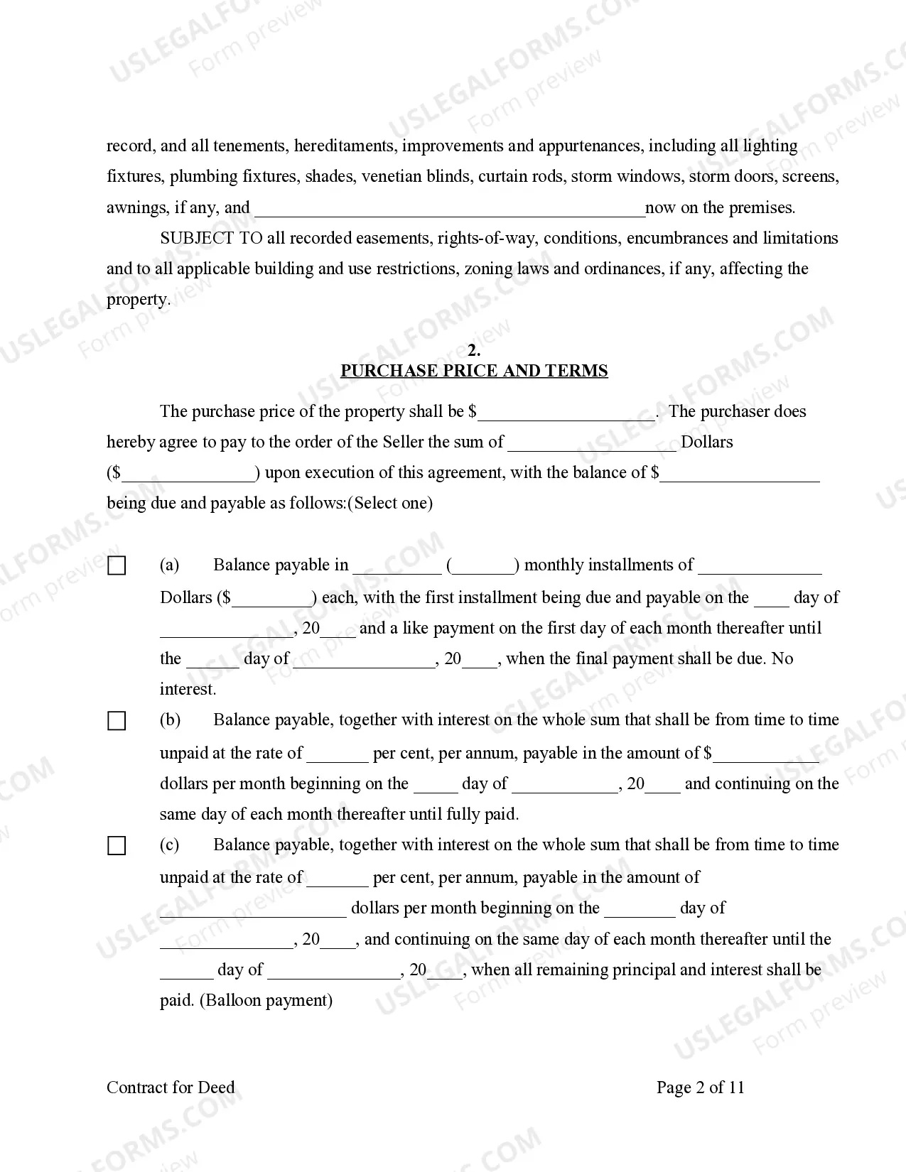 Preview Agreement or Contract for Deed for Sale and Purchase of Real Estate a/k/a Land or Executory Contract