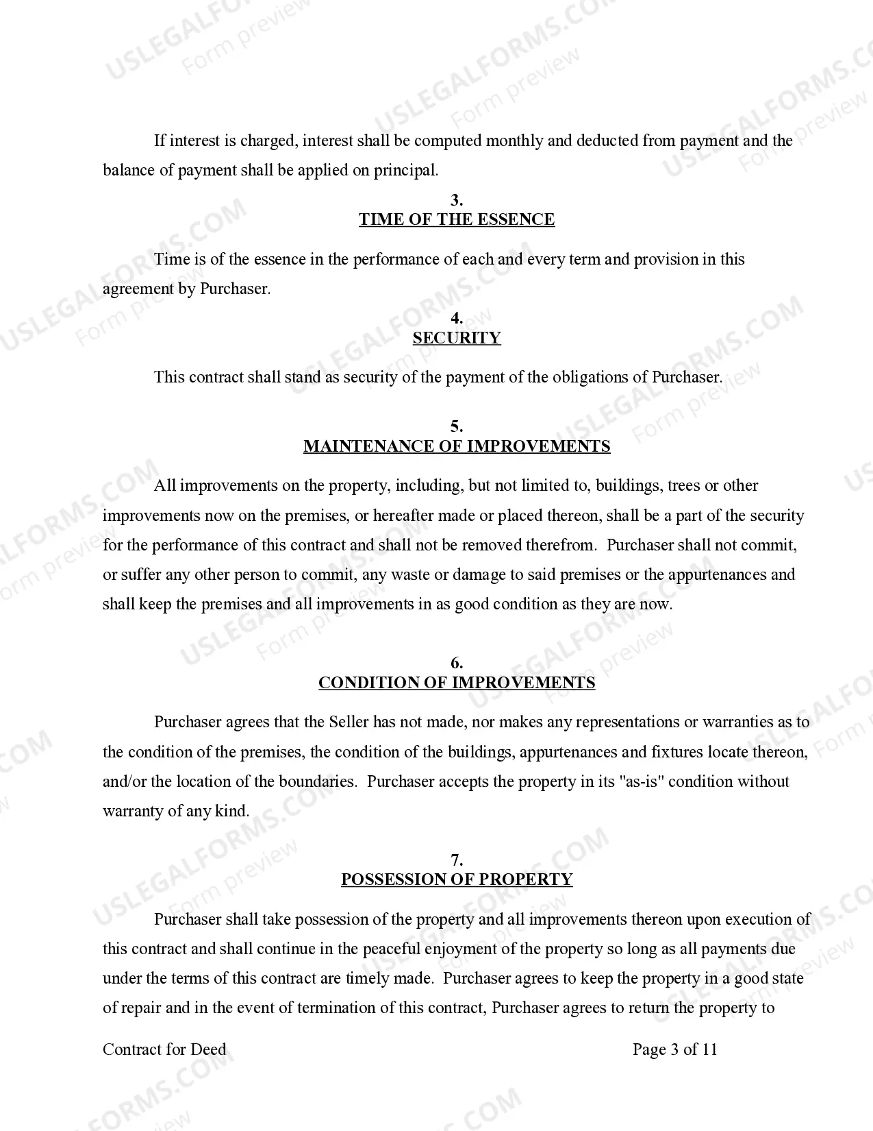 Preview Agreement or Contract for Deed for Sale and Purchase of Real Estate a/k/a Land or Executory Contract