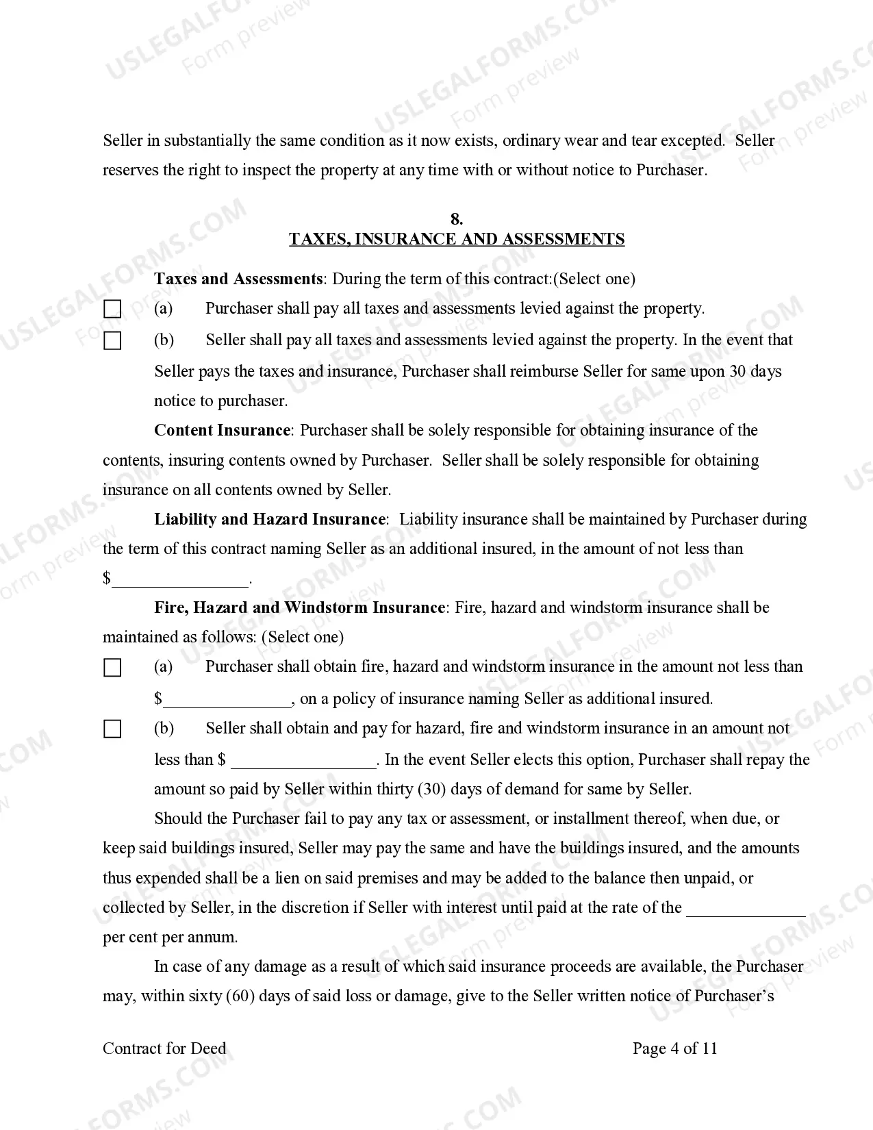 Preview Agreement or Contract for Deed for Sale and Purchase of Real Estate a/k/a Land or Executory Contract